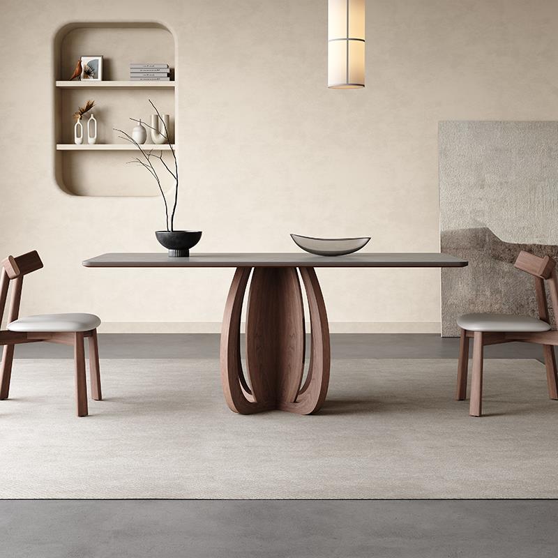 北欧实木岩板餐桌现代简约家用小户型橡木意式全托 托哑光岩板餐