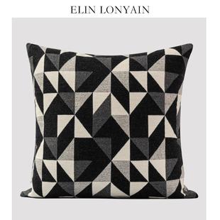 现代简约几何肌理靠垫 黑灰色羊毛混纺50x50cm含芯抱枕 ELIN LONY