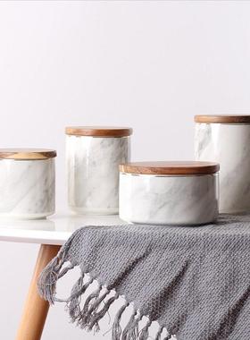 宇通斯堪的纳维亚大理石密封罐带盖陶瓷储物罐储物盒咖啡香茶糖果