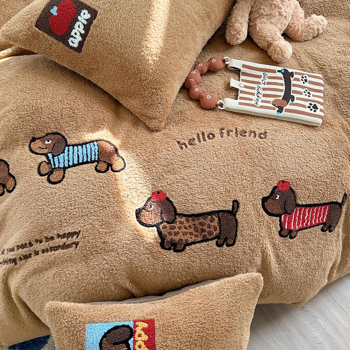 【富士商店】加厚羊羔绒卡通毛巾绣加厚牛奶绒三四件套学生被套