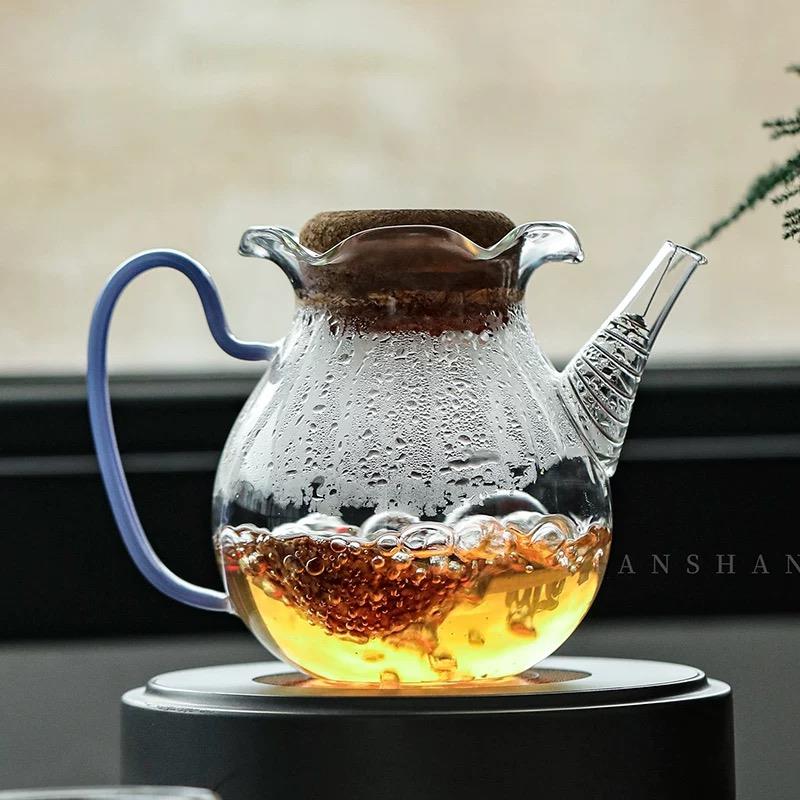 花口玻璃执壶木塞试管泡茶器高硼硅耐热白茶煮茶壶创意围炉煮茶壶