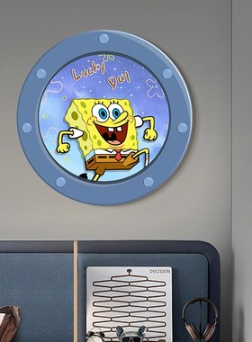 海绵宝宝儿童房装饰画卡通可爱卧室装饰画ledQ灯画床头背景墙壁画