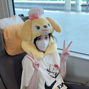 u型枕可a爱饼饼连帽旅行枕便携式长途飞机护颈脖子支撑力强记厂家