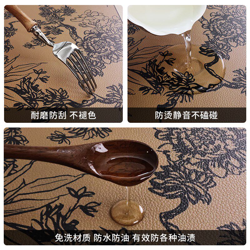 寂枝庄园中古风餐桌垫防油防x水防烫皮革高级感桌面台面盖布垫布