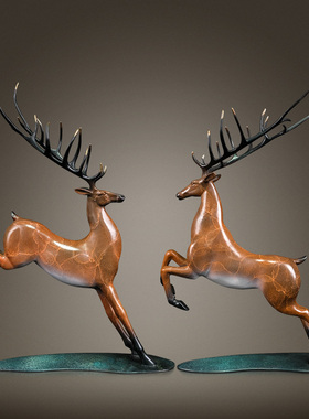 铜金岁月铜鹿摆件工艺品新v中式博古架玄关客厅酒柜家居装饰品