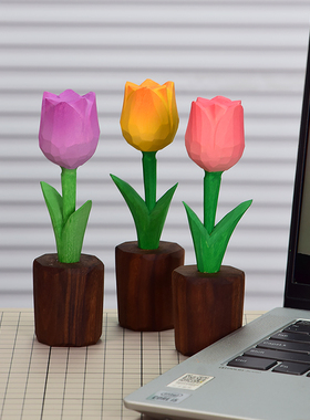 手工木雕郁e金香桌面装饰摆饰永生花简约创意家居饰品中秋节小礼