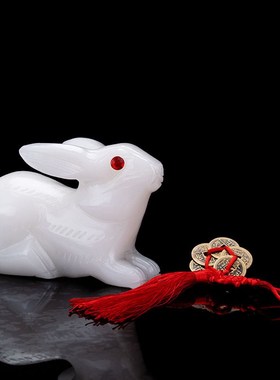天然白玉石兔子摆件玉兔呈祥生肖兔吉祥家居O玄关客厅创意送礼品