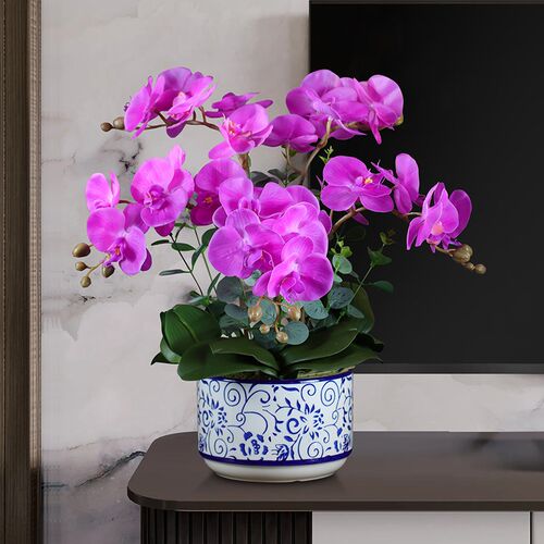 高档pua手感蝴蝶兰仿真花客厅摆件电视柜餐桌装饰摆设假花兰花盆