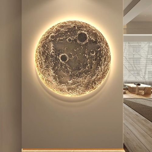 月球玄关装饰画星球走廊r过道尽头氛围LED灯壁画卧室背景墙上挂画