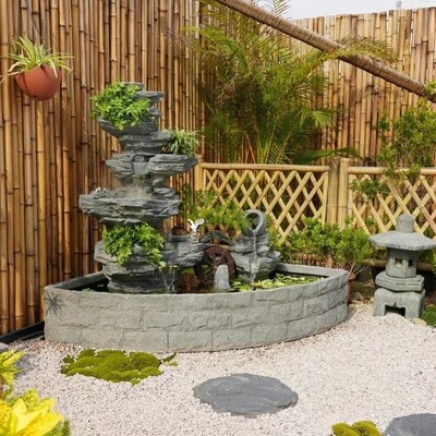 室外假山流水喷泉装n饰顶层鱼塘景观住宅庭院入口花园盆景装饰