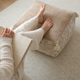 奶油中古米色系花l卉流苏布艺坐墩家用蒲团客厅沙发懒人沙发脚踏