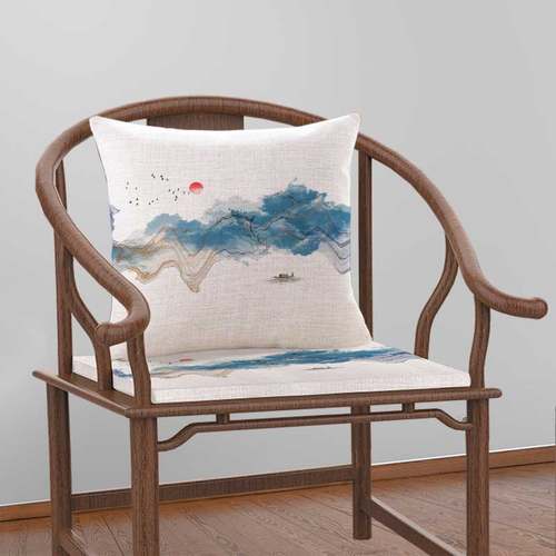 现代新中式客g厅沙发坐垫抱枕纹理山水画靠垫圈椅餐椅垫卧室飘窗