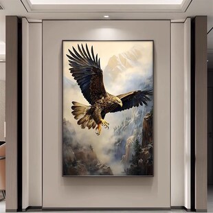 大展宏图老鹰装饰画竖版玄w关装饰画雄鹰展翅办公室书房简约壁画