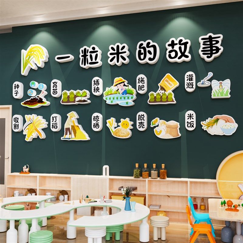 幼儿园环创主题墙贴成品午托 托管食堂饭桌文化墙面装饰Y一粒米的,家居饰品,文化墙贴,淘宝优惠券,粉丝福利购,淘宝优惠卷