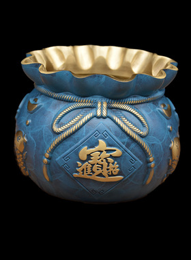 黄铜招财进宝福袋摆件压s铸彩绘聚宝盆钱袋开业乔迁礼品客厅装饰