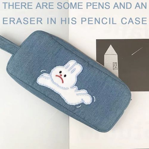 牛仔布笔袋可爱简约o大容量文具盒创意日系卡通学生学习用品