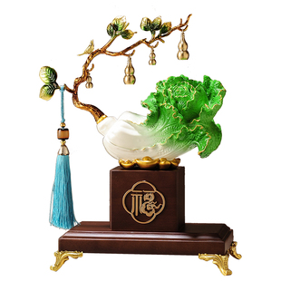 新中式 饰品开业礼物 百财致富玉白菜摆件客厅电D视柜酒柜办公室装