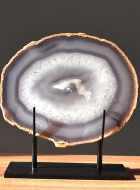 中式样板房售楼处会所酒店天然玛瑙片桌面摆O件水晶装饰品一图一