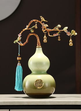 陶瓷葫芦摆件招财高m档客厅玄关酒柜装饰新中式电视柜乔迁新居礼