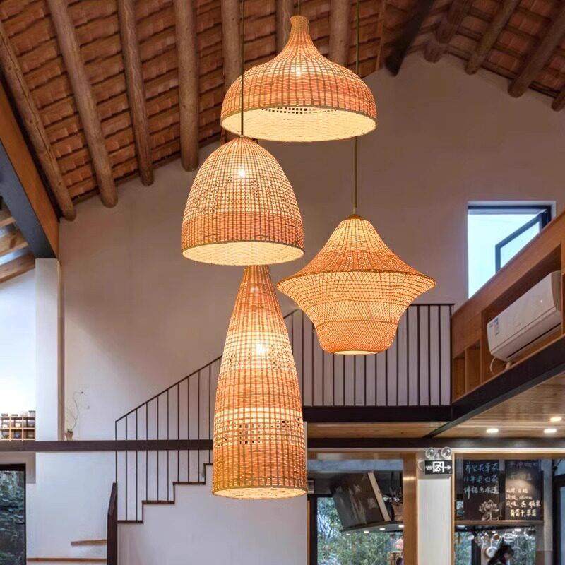 中式餐厅吊灯侘寂风民宿酒店楼梯日式茶室餐馆火锅店竹编藤艺吊灯,家装灯饰光源,酒店/宴会厅/餐饮吊灯,淘宝优惠券,粉丝福利购,淘宝优惠卷