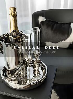 UNUSUAL 轻奢样板房公寓水吧台茶几不锈钢托盘冰桶香槟杯组合摆件