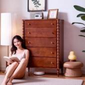 法式 复古实木斗柜梳妆台一体卧室储物柜客厅玄关收纳五斗柜抽屉柜