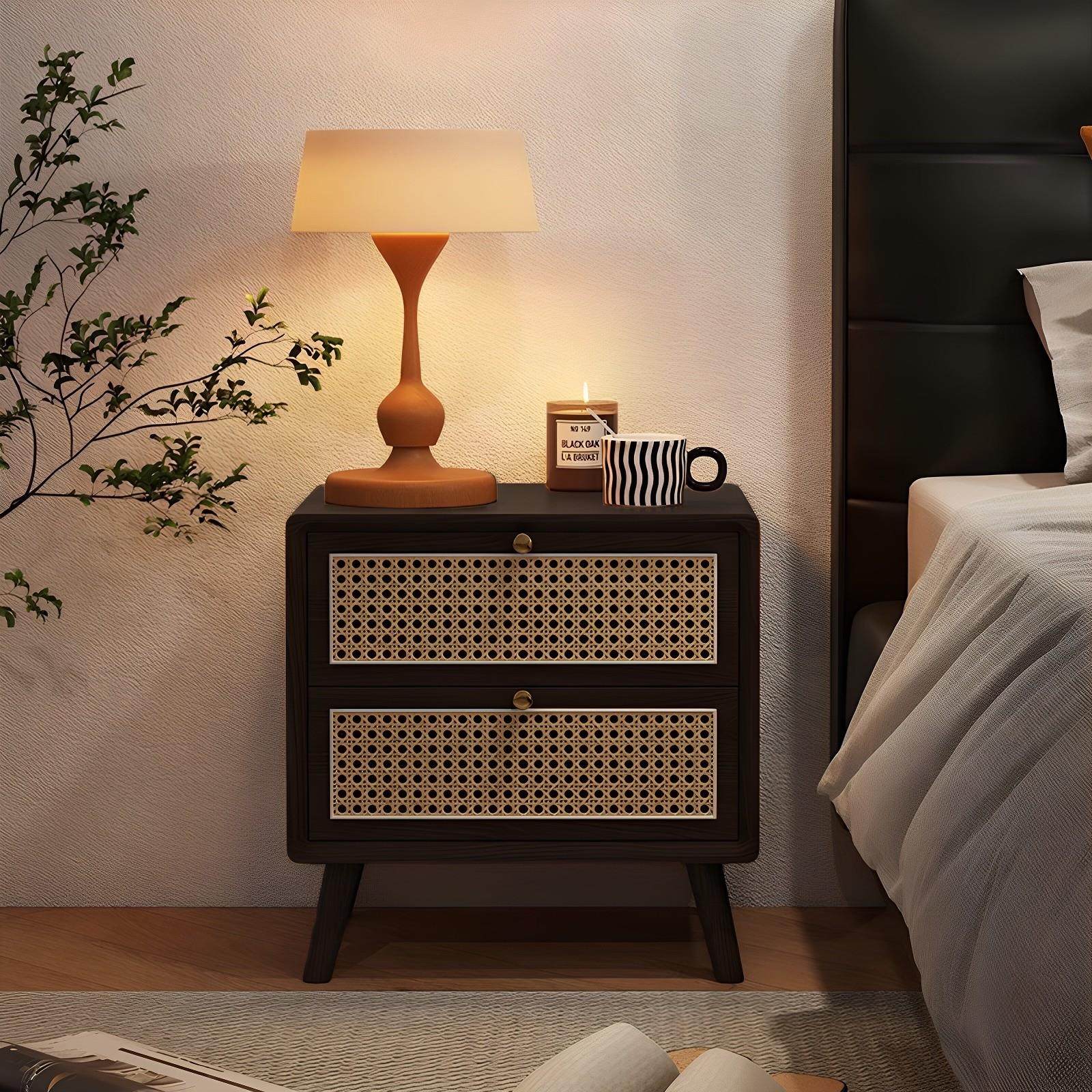 法式覆古床头柜实木家用卧室小型中古风藤编小众设计感创意床边柜,住宅家具,床头柜,淘宝优惠券,粉丝福利购,淘宝优惠卷