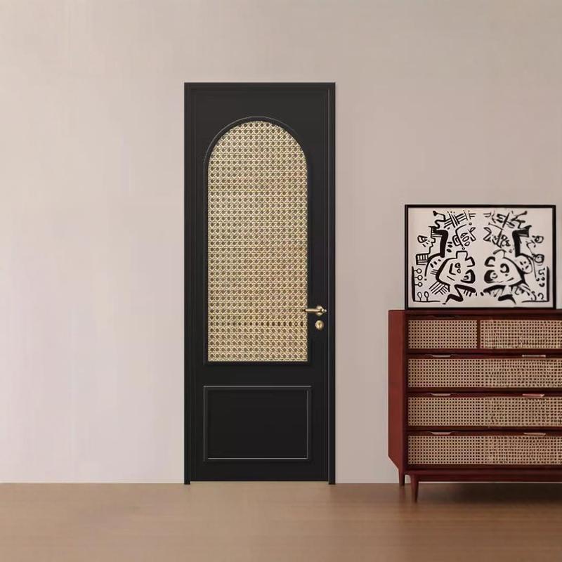 藤编门卧室门实木定制现代极简风麻编门隔断门平开室内门