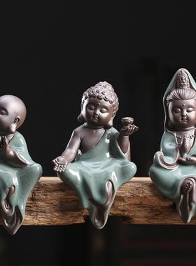 葛瑶开片陶俑如来观音佛像装饰家居古架园林装饰