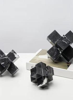 现代简约几何不规则大理石摆件售楼部样板间桌面花瓶软装装饰品