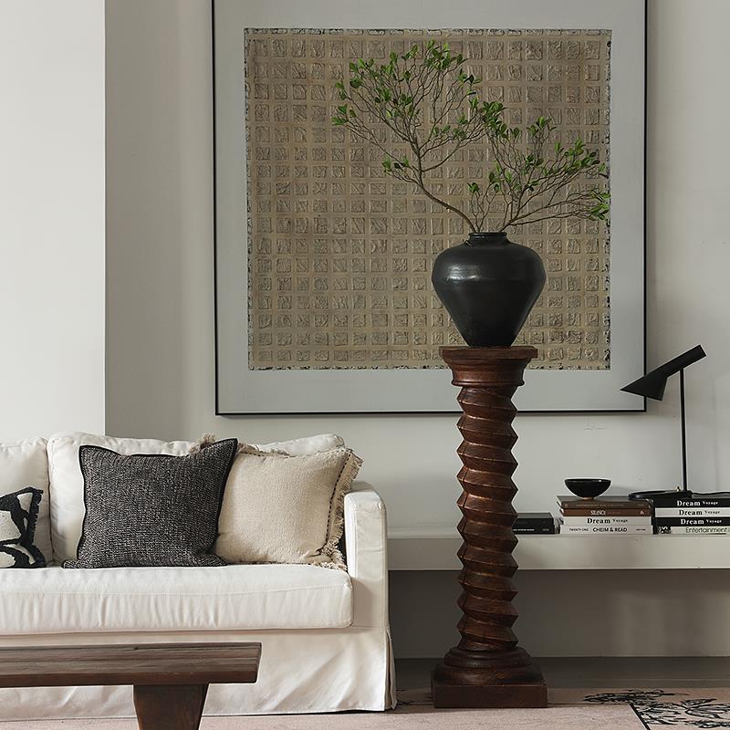 形上螺旋木底座查尔斯法式雕塑台柱子落地做旧侘寂艺术装饰柱摆件