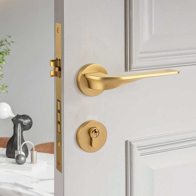 工厂货源 室内静音磁吸门锁 黄铜卧室机械门锁PVD执手锁分体锁具