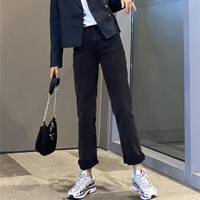 SELFSOLO原THREE12秋季新款高腰直筒牛仔裤女