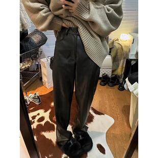磨毛皮裤 rose同款 阔腿加长拖地裤 子女秋冬高腰休闲宽松直筒窄版 裤