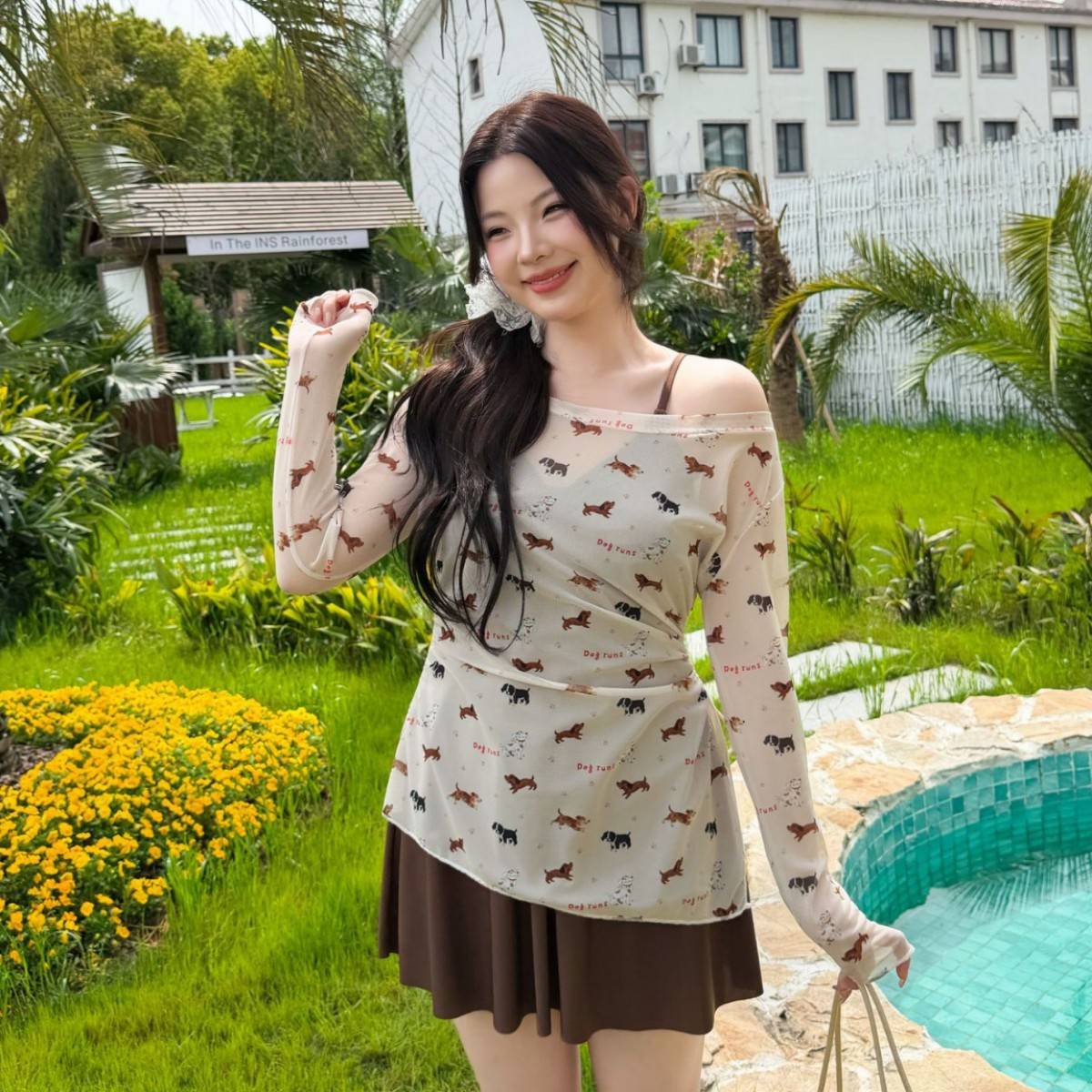 女胖mm大码高级感连体可爱网纱