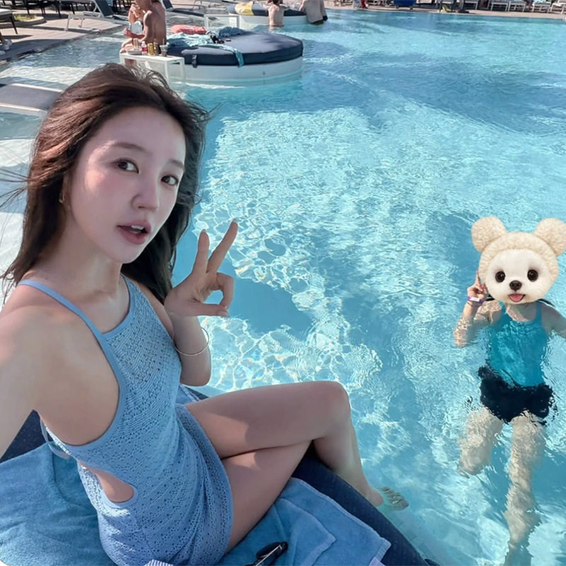 韩国明星同款连体泳衣女裙式露背