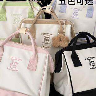 复古校园撞色双肩包女韩版小众大学生手提背包高中生初中女生书包