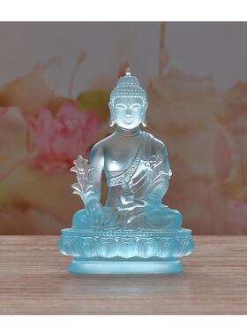 药师琉璃光如来菩萨家居供奉客厅书房玄关摆饰件蓝色琉璃药师七佛