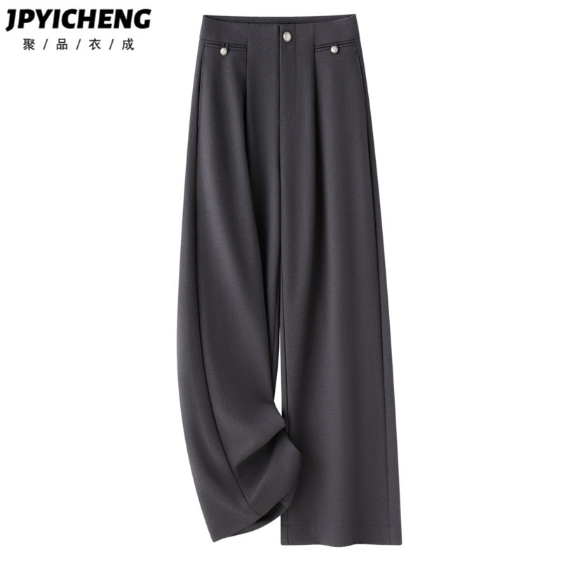 灰色阔腿裤女2025新款冬季高腰显瘦宽松垂感休闲小个子直筒九分裤