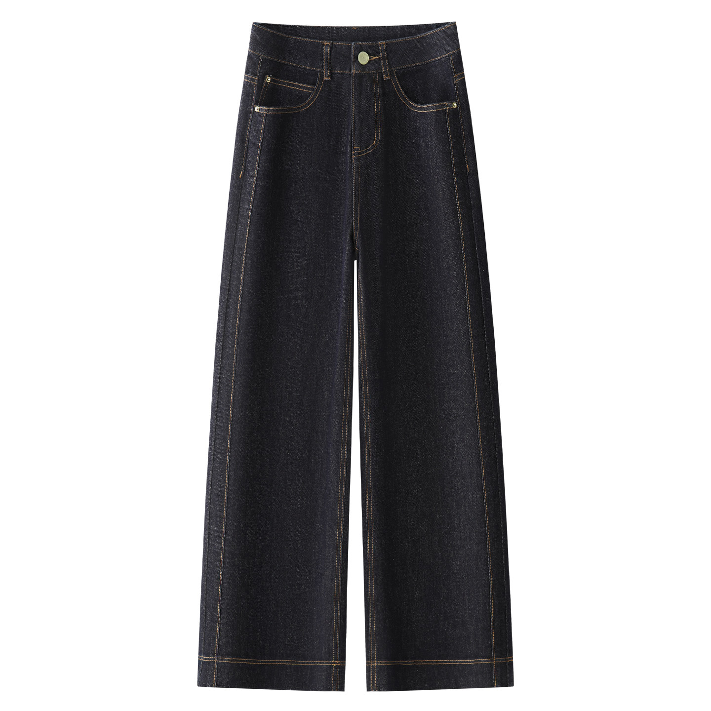 深蓝色阔腿牛仔裤女2025新款冬季宽松高腰显瘦垂坠感窄版直筒长裤