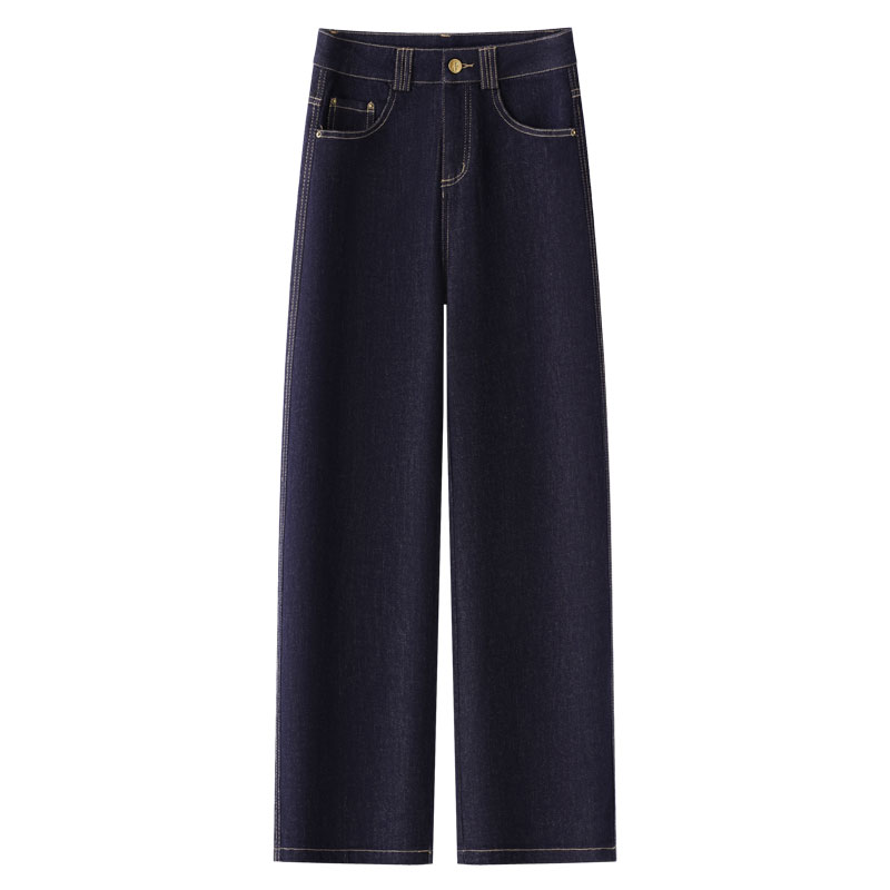 深蓝色直筒牛仔裤女2025新款秋季高腰显瘦宽松阔腿裤梨型身材裤子