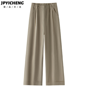 卡其色阔腿牛仔裤女2025新款冬季美式高腰显瘦宽松休闲九分直筒裤