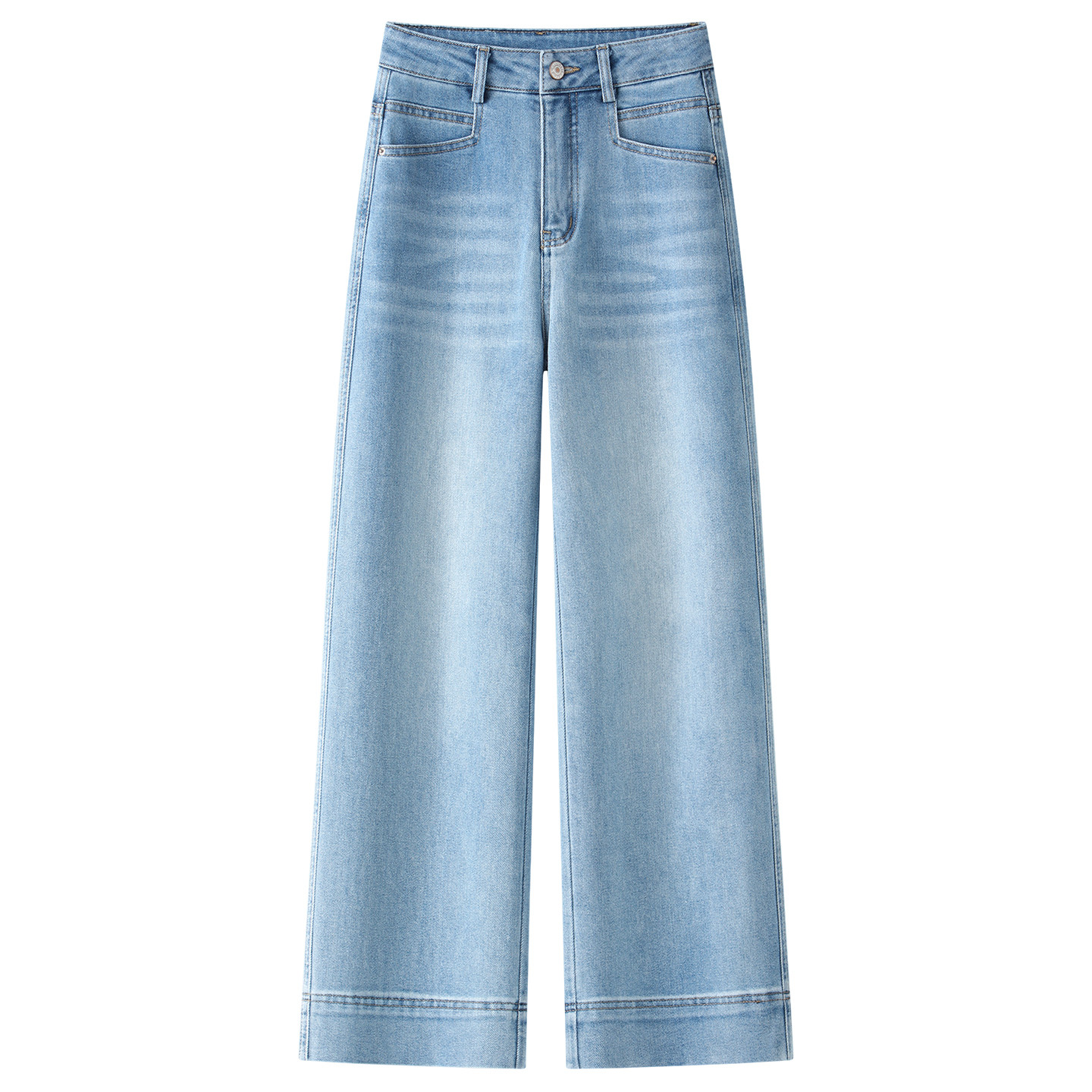 浅蓝色窄版直筒牛仔裤女2026新款春秋季小个子梨型身材宽松阔腿裤