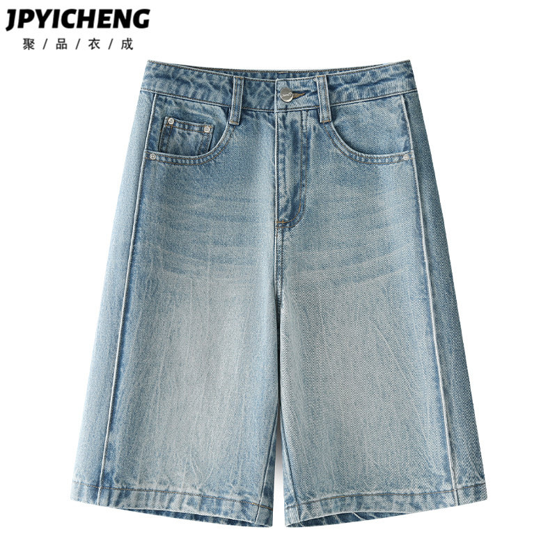 美式复古牛仔裤短裤女2025新款冬季爆款a字阔腿裤子高腰直筒热裤