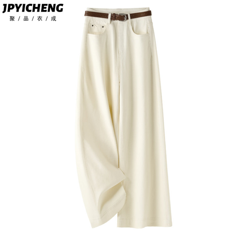 米白色阔腿牛仔裤女2025新款冬季高腰显瘦慵懒风宽松垂感直筒裤子