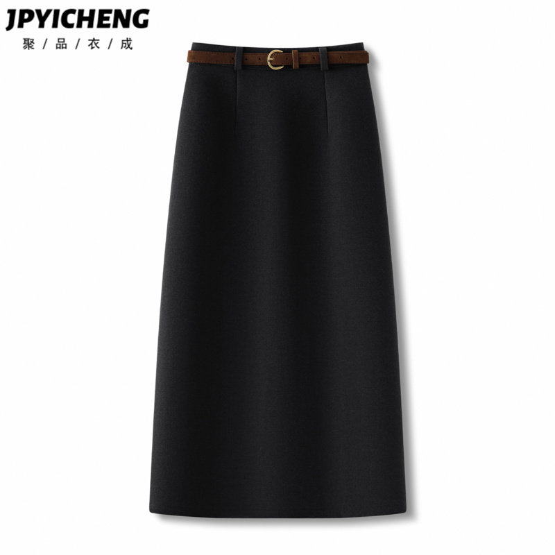 黑色羊毛呢半身裙女2025新款冬季高腰气质包臀裙直筒西装长裙冬裙