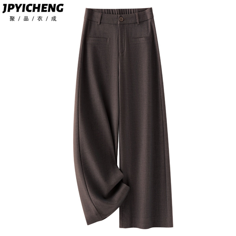 棕色阔腿裤女2025新款冬季高腰宽松小个子九分裤垂感显瘦直筒裤子