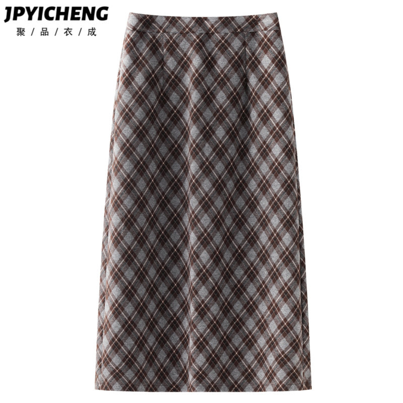 咖色格子休闲半身裙女2025新款冬季高腰显瘦直筒裙气质包臀半裙子,女装/女士精品,半身裙,淘宝优惠券,粉丝福利购,淘宝优惠卷