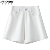 女2025新款 宽松阔腿裤 冬季 白色牛仔短裤 爆款 小个子高腰a字裤 热裤