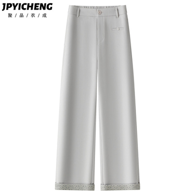 白色西装阔腿裤女2025新款冬季高腰宽松显瘦小个子休闲直筒九分裤